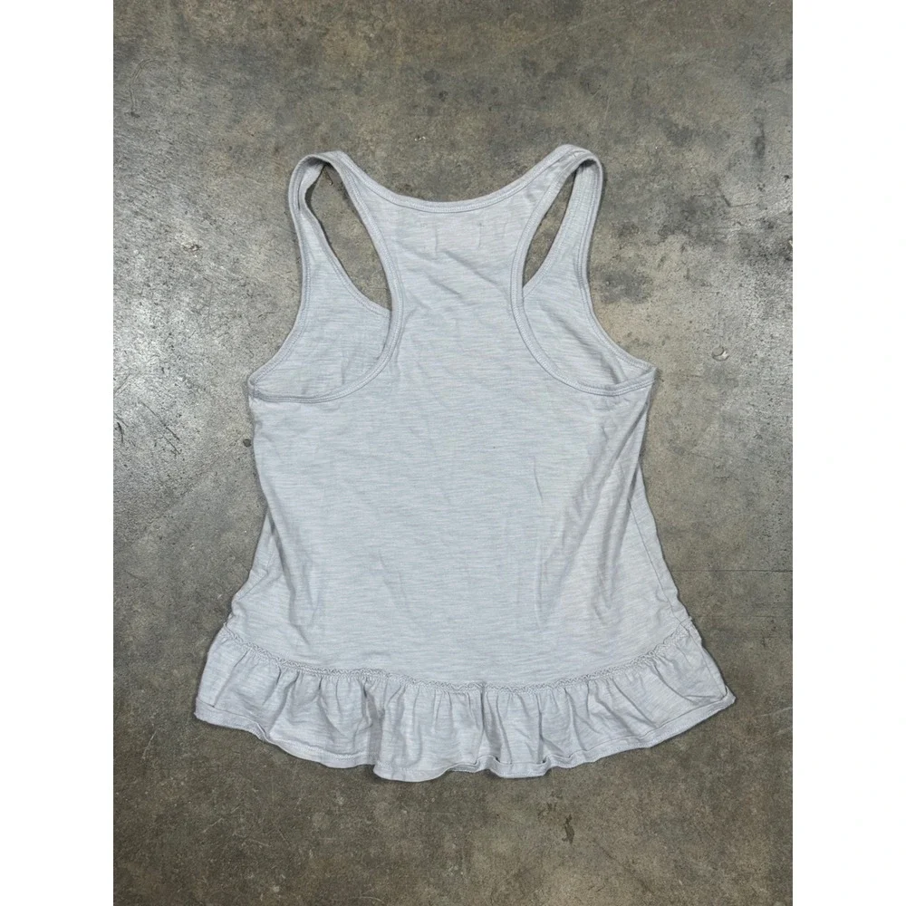 Hollister Tank‎ Top Women XS Gray Excellent Lace Ruffle Racerback Slub Knit